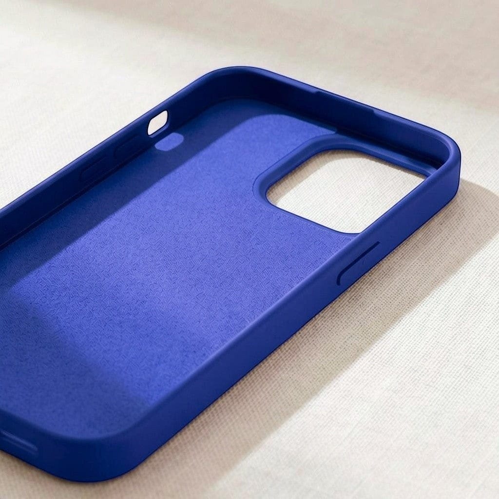digitaley.co blue matte silicone iPhone case with soft-touch finish and microfiber lining.