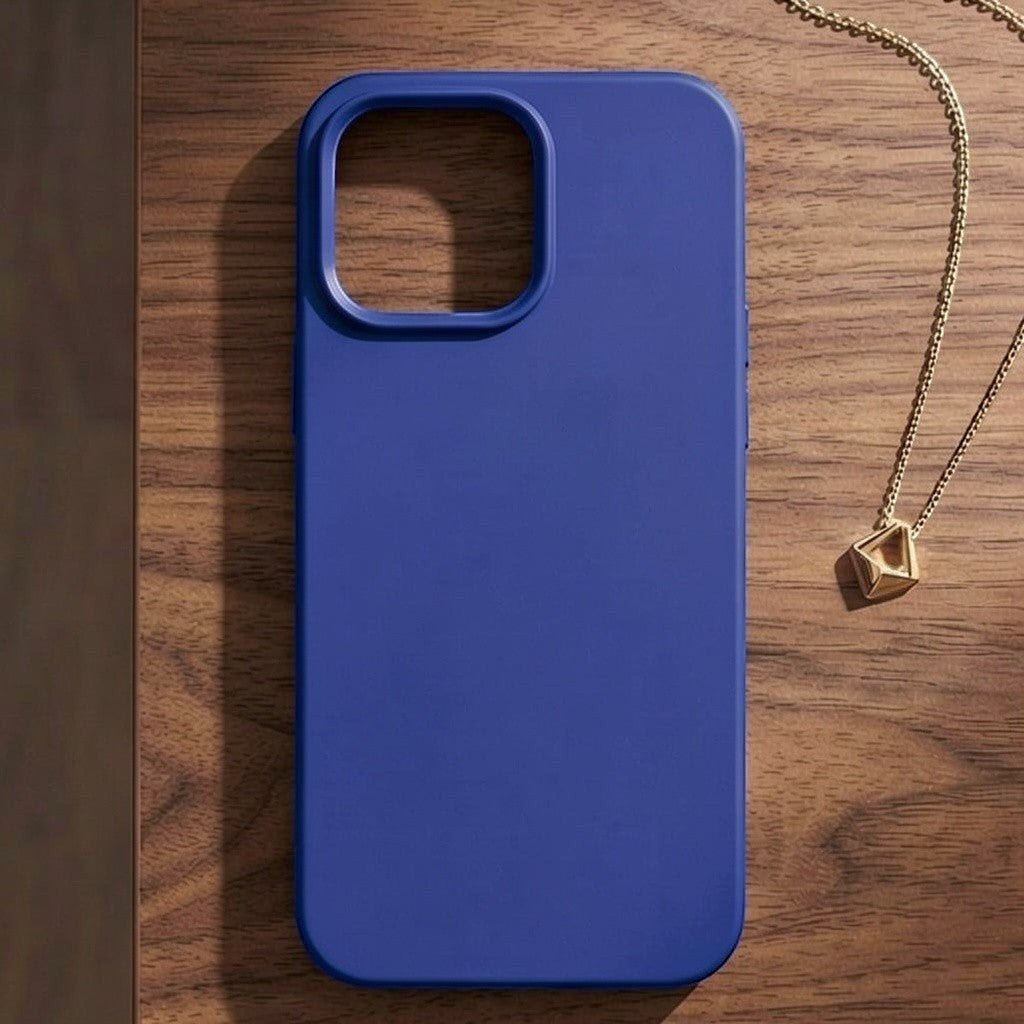 digitaley.co deep navy matte silicone iPhone case with soft-touch finish and microfiber lining.