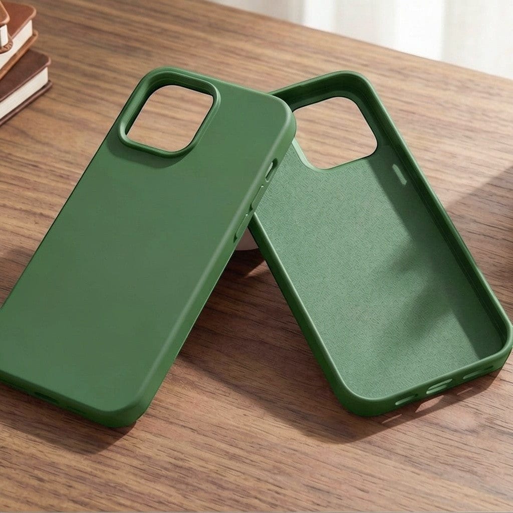 digitaley.co forest green matte silicone iPhone case with soft-touch finish and microfiber lining.