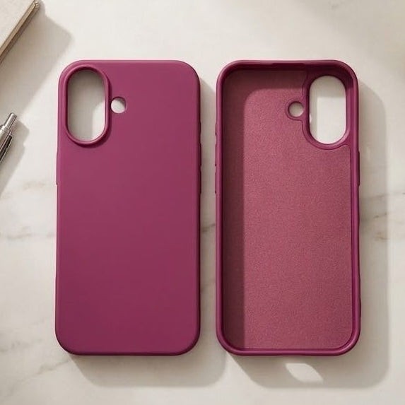 digitaley.co Fuchsia premium silicone phone case with soft velvet interior and reinforced camera protection.