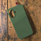 digitaley.co green silicone iPhone case with a miniature tea glass motif on top. Slim-waist design.