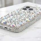 DIGITALEY.CO iPhone 15 Pro case with iridescent crystals and rhinestones. Handcrafted bling diamond cover.