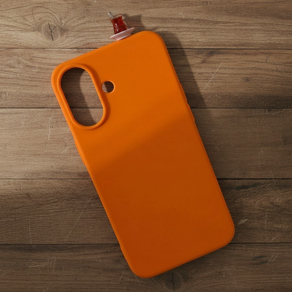 digitaley.co orange silicone phone case with slim-waist tea glass motif