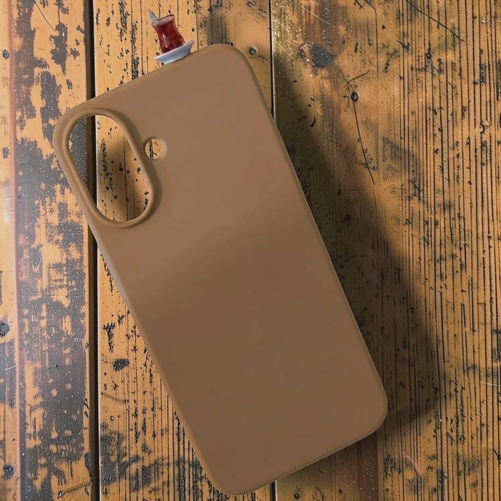 digitaley.co brown silicone iPhone case with a 3D tea glass motif on top.