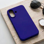 Digitaley.co deep blue minimalist silicone phone case with velvet lining and raised camera protection.
