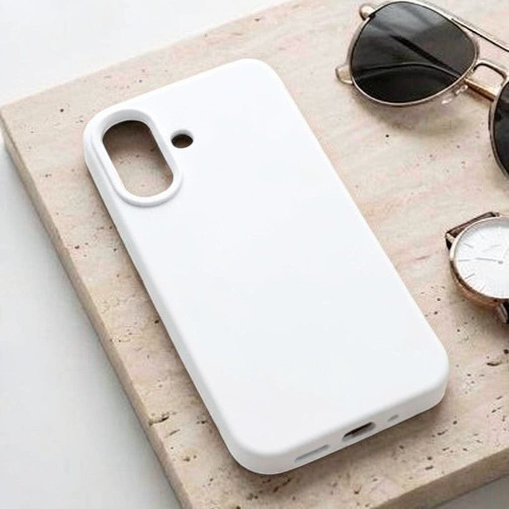 digitaley.co white minimalist silicone phone case with velvet lining and raised camera protection.