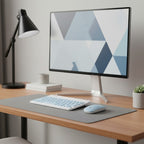 digitaley.co pastel blue wireless keyboard and mouse set with quiet keys on a desk mat.