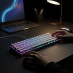 digitaley.co compact 60% mechanical keyboard with customizable RGB backlighting, white keys, and silver frame.