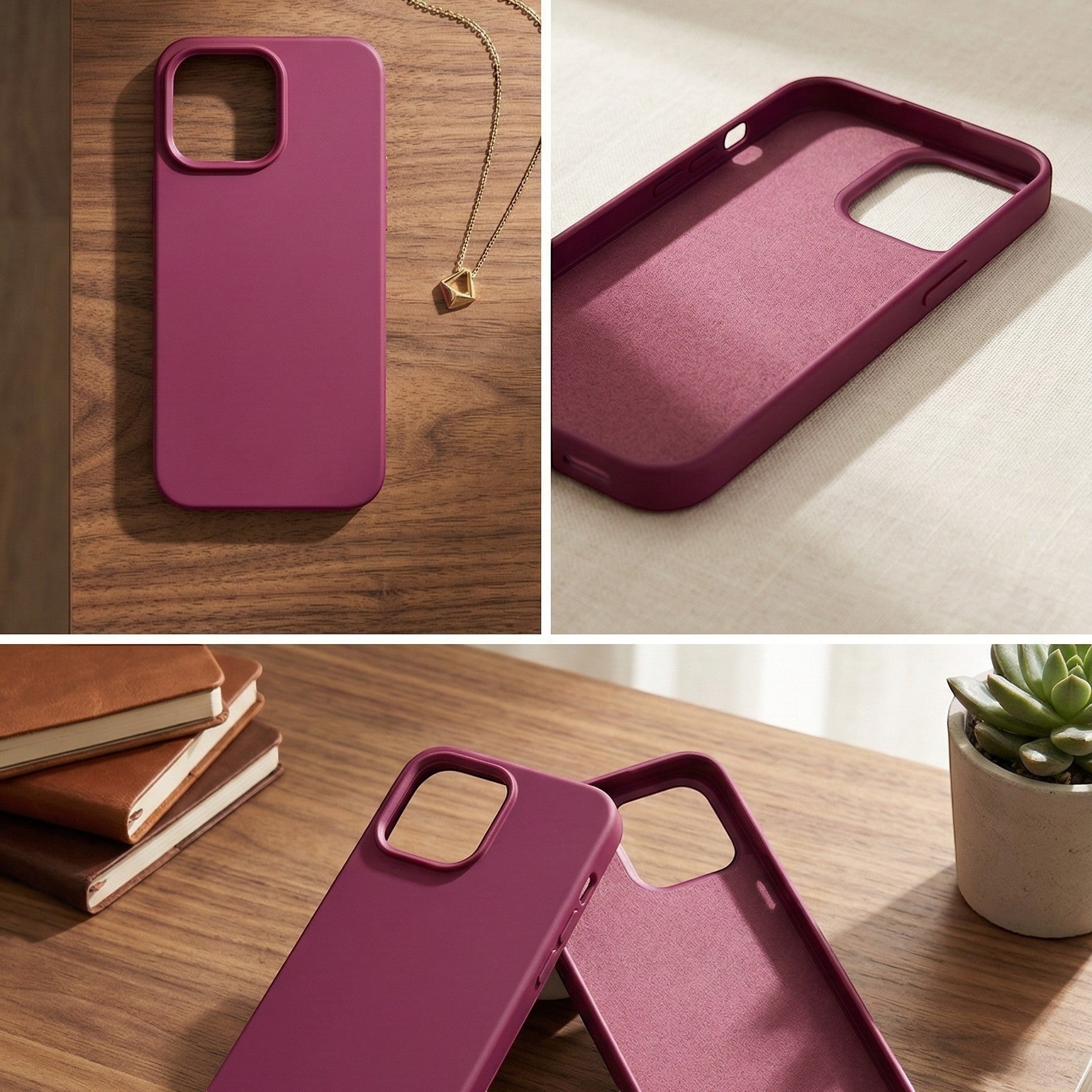 digitaley.co fuchsia silicone phone case with soft velvet lining and matte finish.
