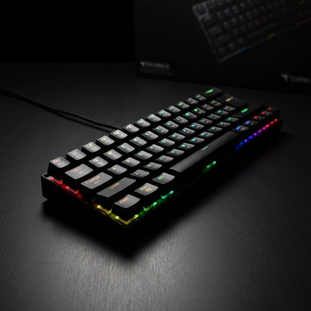 digitaley.co black compact 60% mechanical keyboard with vibrant RGB backlighting, ideal for gaming.