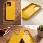 digitaley.co yellow silicone phone case with soft matte finish and velvet lining.
