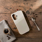 digitaley.co off-white premium silicone iPhone case with a 3D slim-waist tea glass motif. Includes camera cutout.