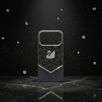 digitaley.co grey iPhone case with sparkling crystal swan motif and chevron detail.