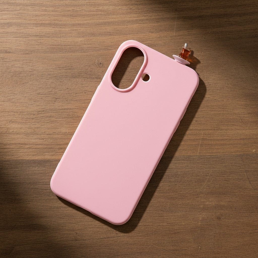 digitaley.co pink silicone phone case with slim-waist tea glass motif
