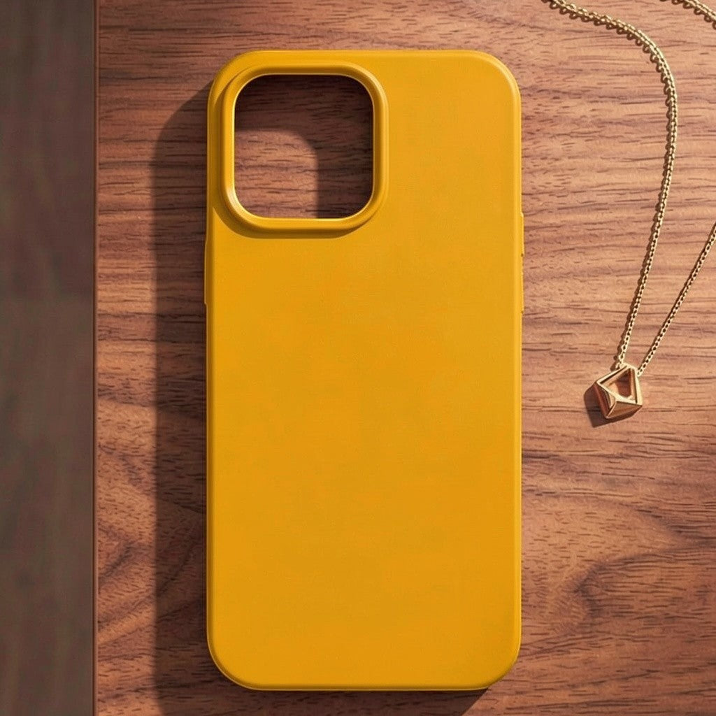 digitaley.co yellow silicone phone case with soft matte finish and velvet lining.