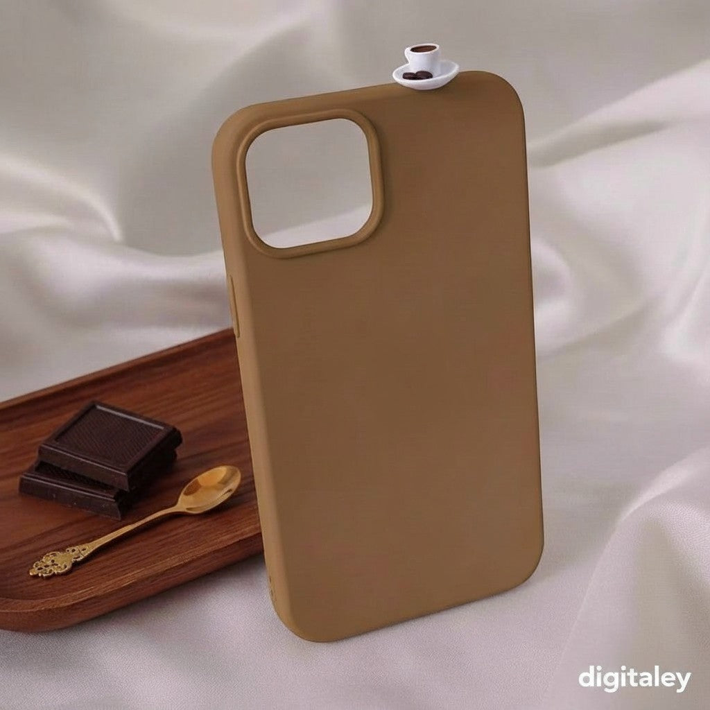 digitaley.co brown phone case with 3D miniature Turkish coffee cup and chocolate charm