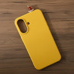 digitaley.co yellow premium silicone phone case with a miniature tea glass motif, compatible with all iPhone models.