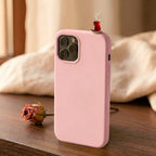 digitaley.co pink silicone iPhone case with a miniature tea glass motif and steam detail.