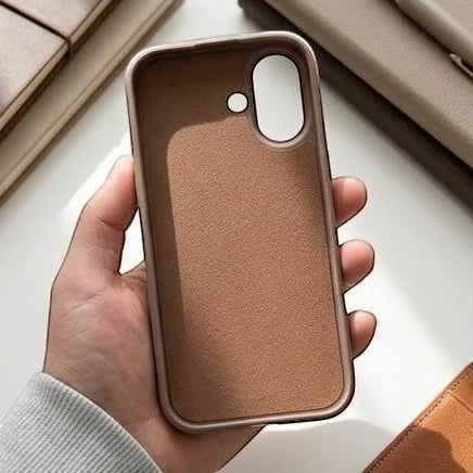 digitaley.co coffee brown minimalist silicone phone case with soft velvet lining and raised camera protection.