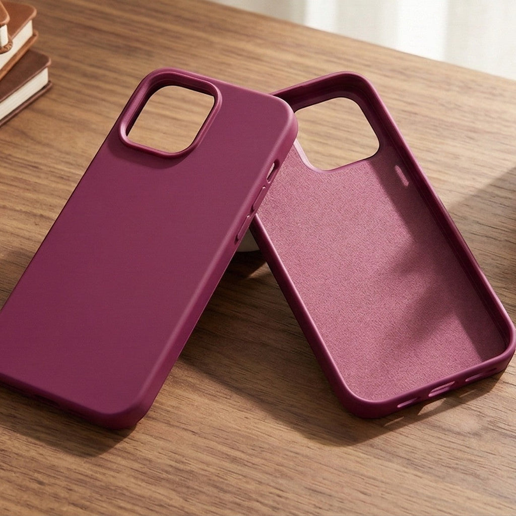 Digitaley.co fuchsia silicone phone case with soft velvet lining and matte finish.
