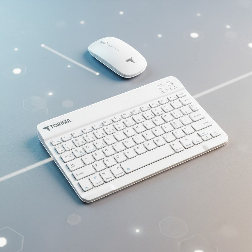 Digitaley.co white wireless keyboard and mouse set with slim design and quiet keys, perfect for a modern workspace.