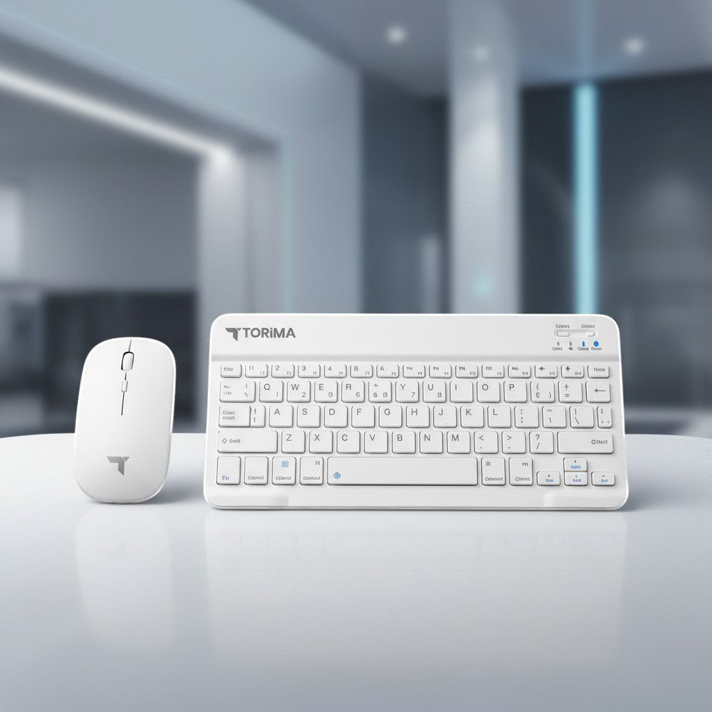 digitaley.co white wireless keyboard and mouse set with ergonomic design and quiet keys on a clean desk.
