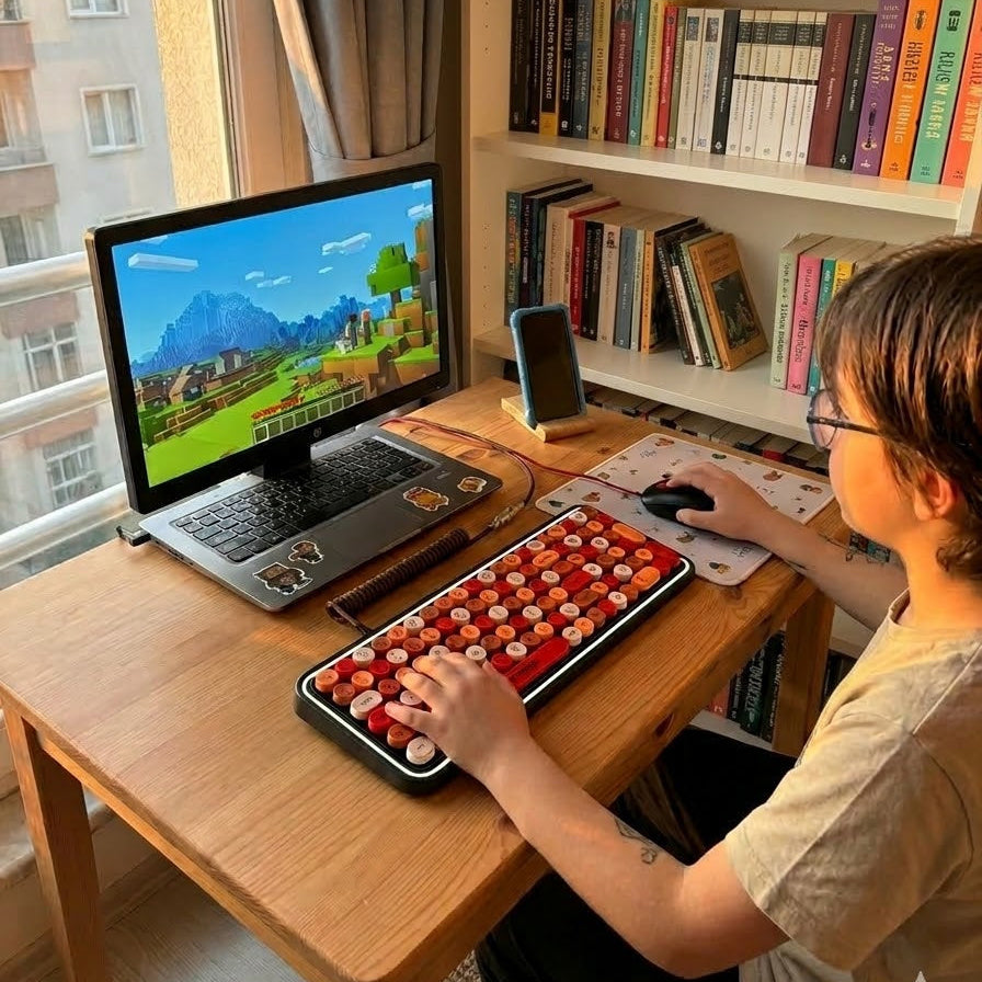 Sunset Glow Retro Wireless Keyboard & Mouse Set - Typewriter Style Round Keycaps